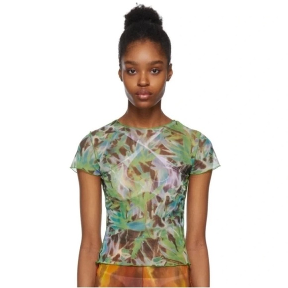 Kim Shui Green Mesh Print Top and Skirt Set - Picture 3 of 9